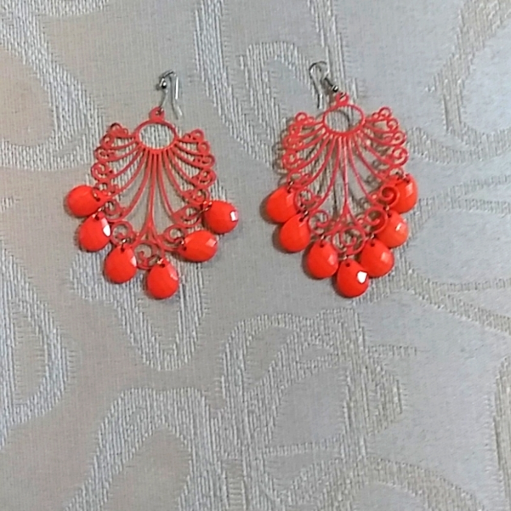 Orange peacock earrings